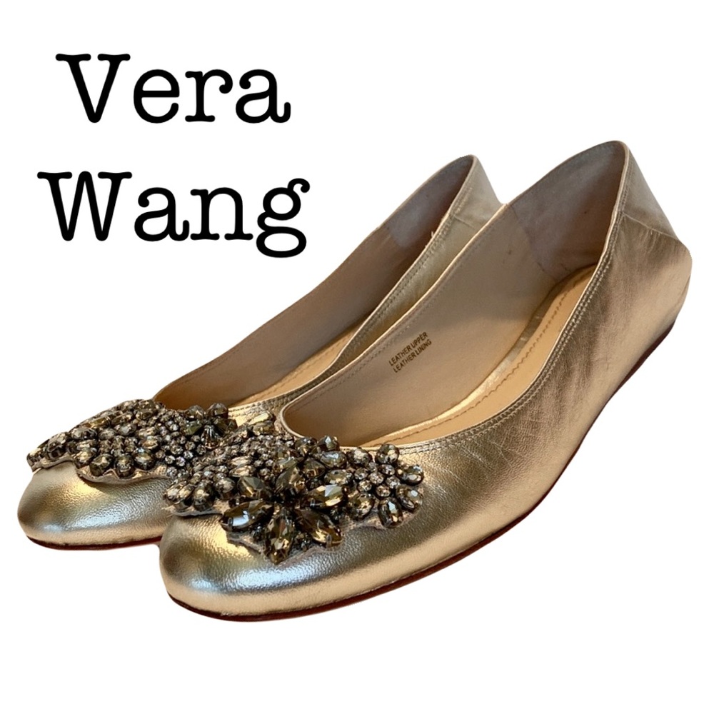 Vera Wang Beaded Champagne Metallic Leather Ballet Flats Size 7 1/2